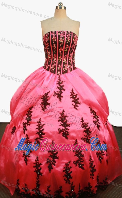 Appliques Strapless Beading Quincianera Dresses in Watermelon and Black