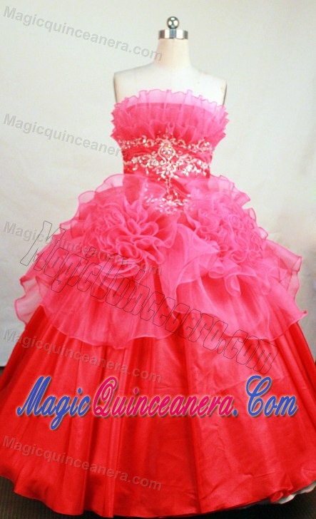 Hand Made Flowers Hot Pink Quinceanera Dresses with Appliques and Beading