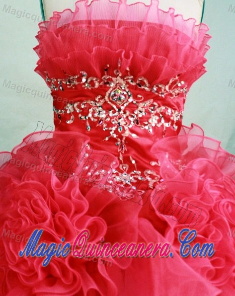 Hand Made Flowers Hot Pink Quinceanera Dresses with Appliques and Beading