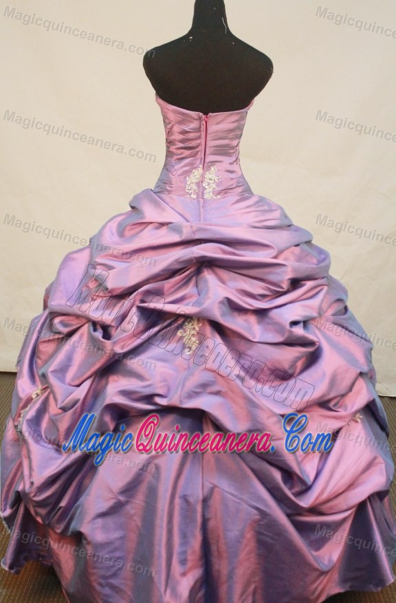 Ruche Strapless Appliques Dresses For Quinceaneras in Organza Purple