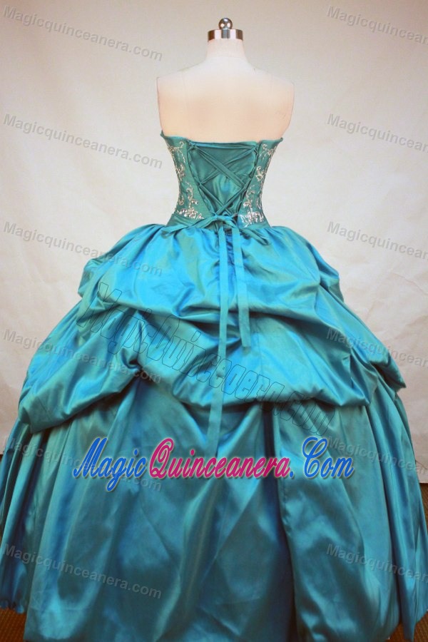 Strapless Pick-ups Blue Appliques and Beading Quinceanera Dresses