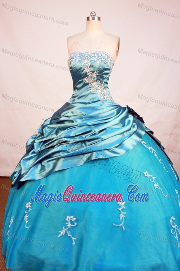 Blue Beading Popular Strapless Dresses Quinceanera with Appliques