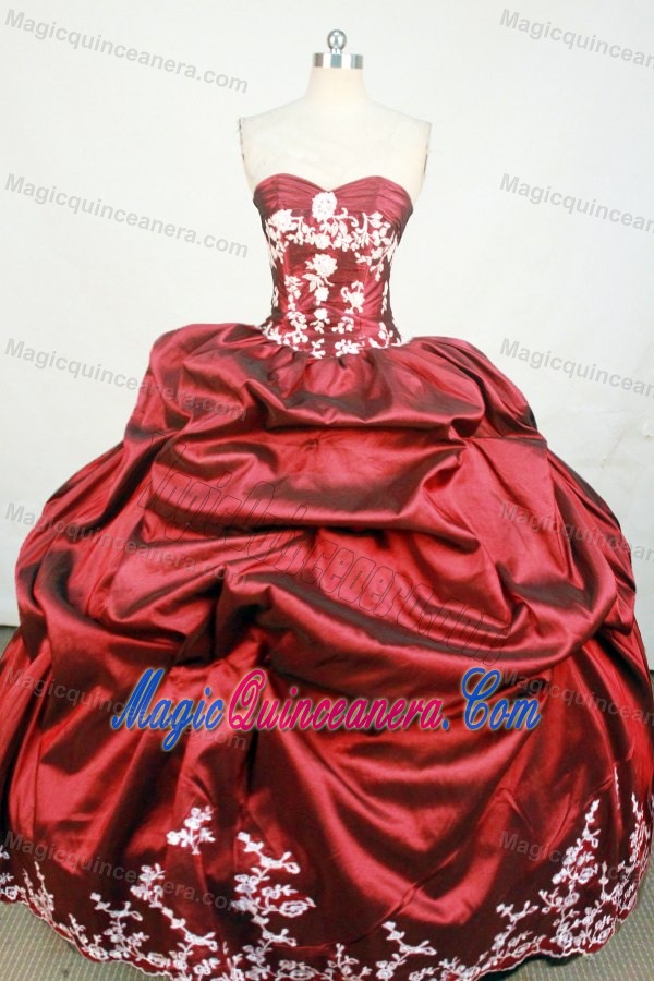 Ruche Strapless Pick-ups Wine Red Beading and Appliques Dresses For 15