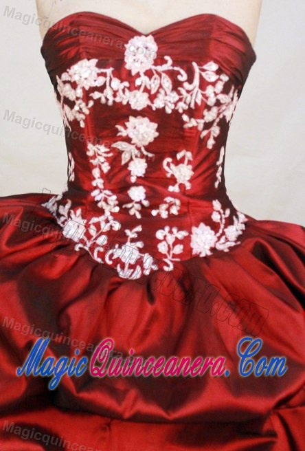 Ruche Strapless Pick-ups Wine Red Beading and Appliques Dresses For 15
