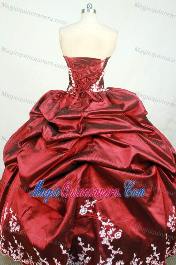 Ruche Strapless Pick-ups Wine Red Beading and Appliques Dresses For 15