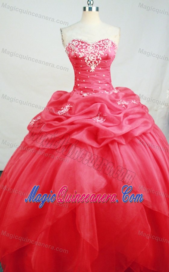 Beading and Appliques Sweetheart Quinceanera Dresses in Hot Pink