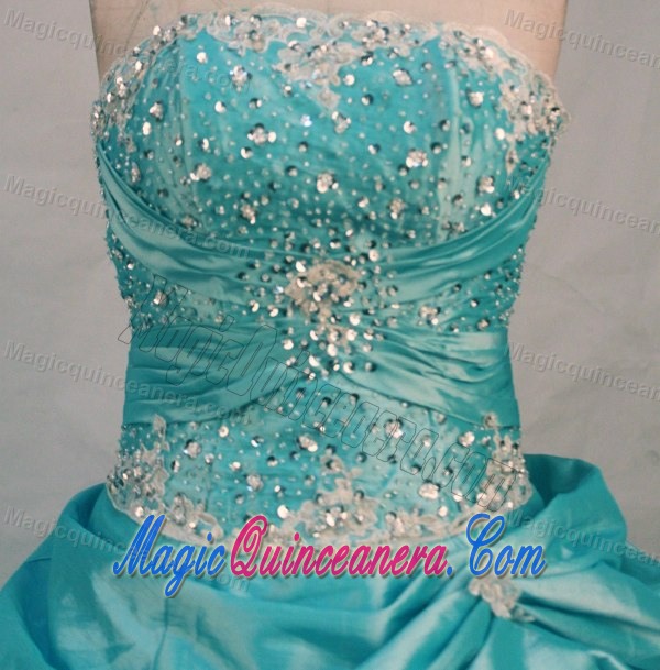 Ruche and Beading Strapless Quinceanera Gowns in Blue with Pick-ups