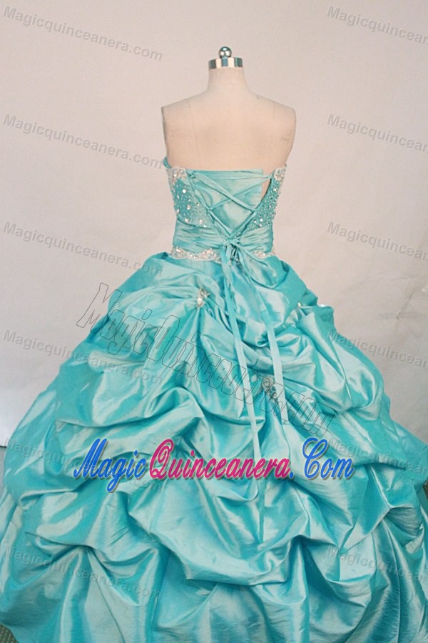 Ruche and Beading Strapless Quinceanera Gowns in Blue with Pick-ups