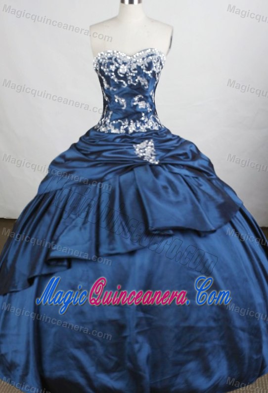 Beading and Appliques Sweetheart Taffeta Quinceanera Dresses in Blue