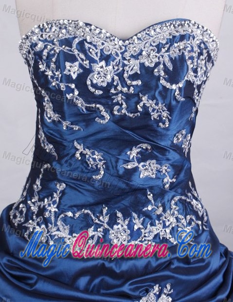 Beading and Appliques Sweetheart Taffeta Quinceanera Dresses in Blue