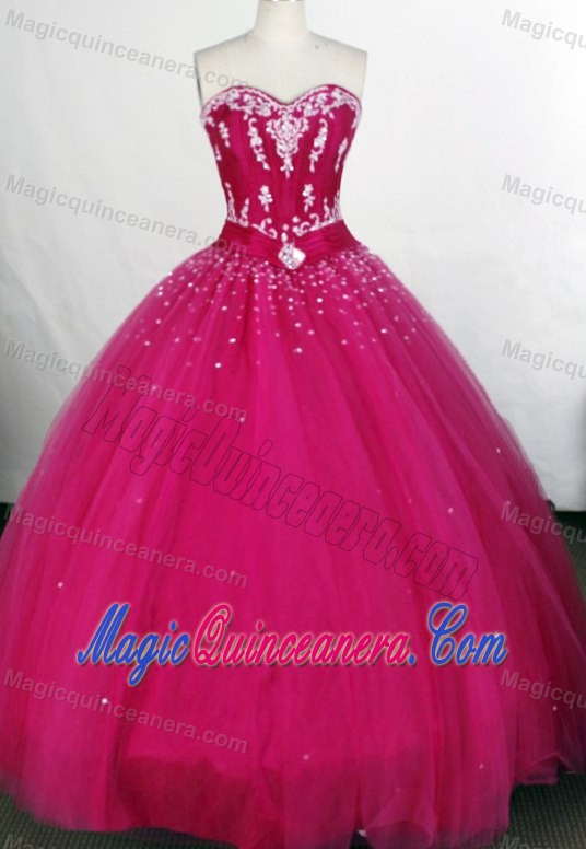 Appliques Sweetheart Beading Fuchsia Quinceanera Dresses with Sash