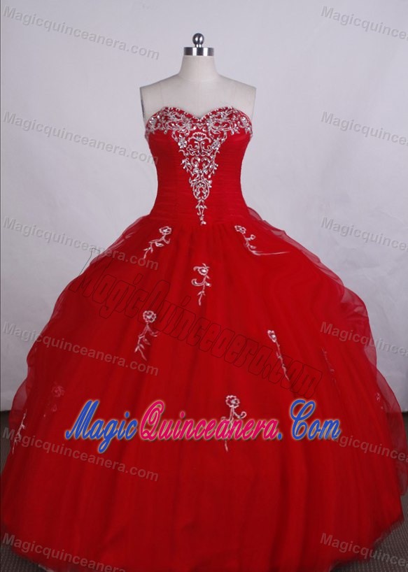 Red Sweetheart Floor-length Organza Dresses For Quinceaneras in Cienfuegos