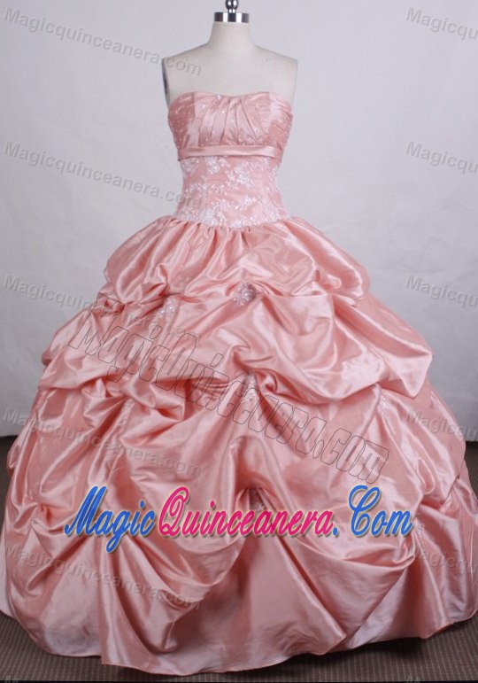 Strapless Beading and Pick-ups Taffeta Dress For Quinceaneras in Pink