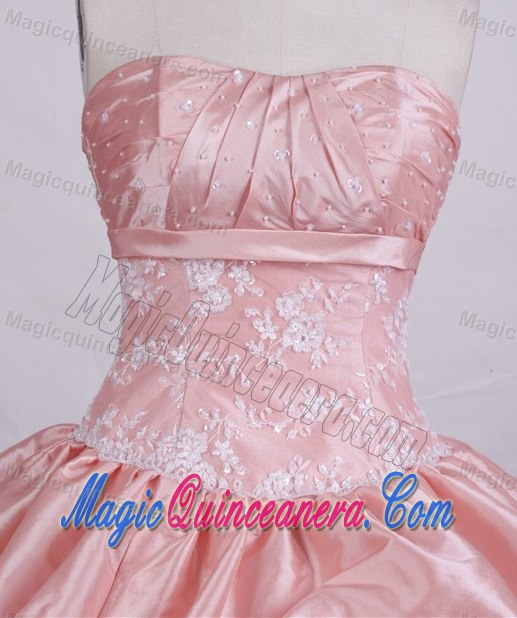 Strapless Beading and Pick-ups Taffeta Dress For Quinceaneras in Pink