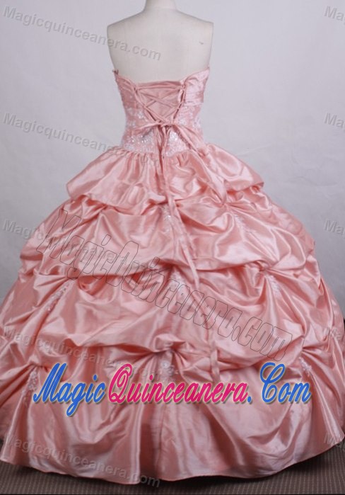 Strapless Beading and Pick-ups Taffeta Dress For Quinceaneras in Pink