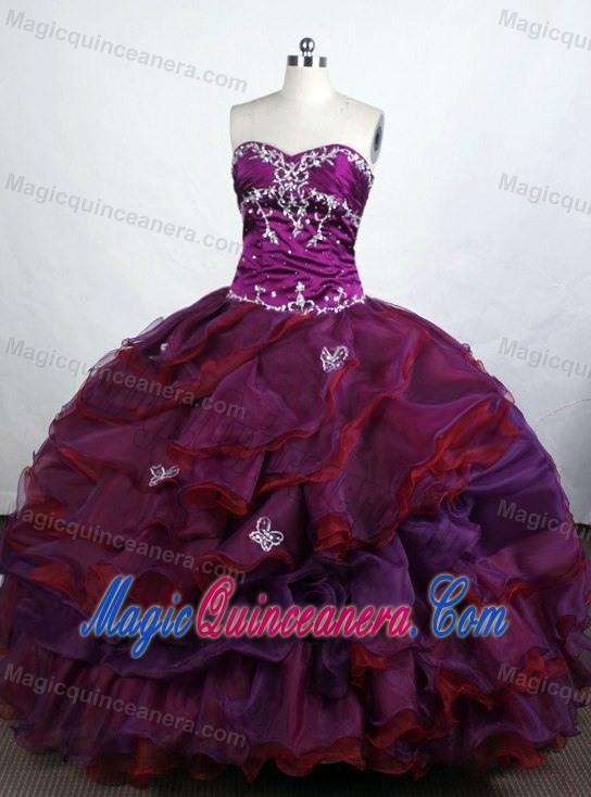 Beading Sweetheart Organza Purple Ruffled Layers Quinceanera Dresses