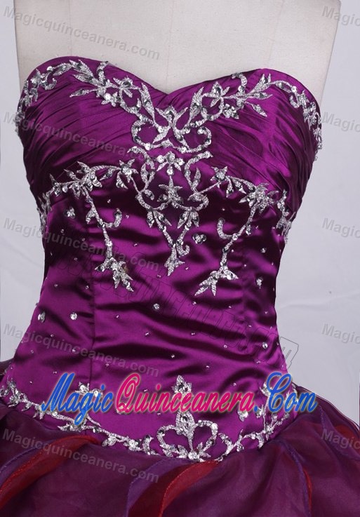 Beading Sweetheart Organza Purple Ruffled Layers Quinceanera Dresses