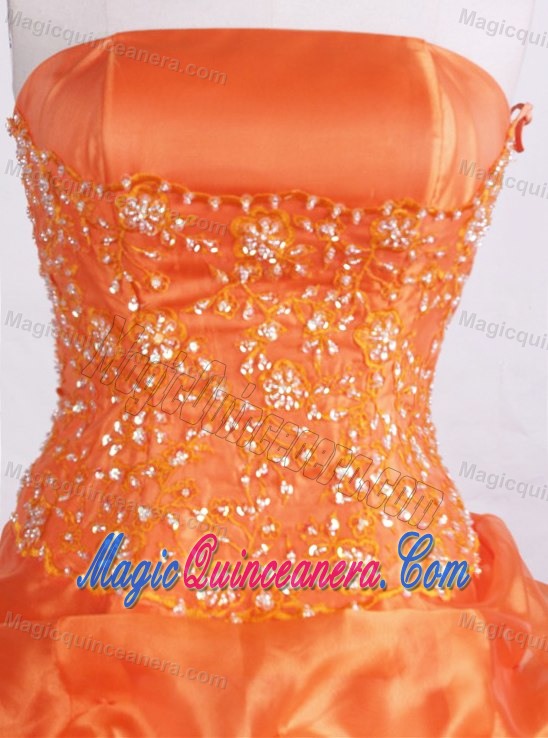 Orange Strapless Floor-length Sweet 16 Dresses with Beading and Pick-ups
