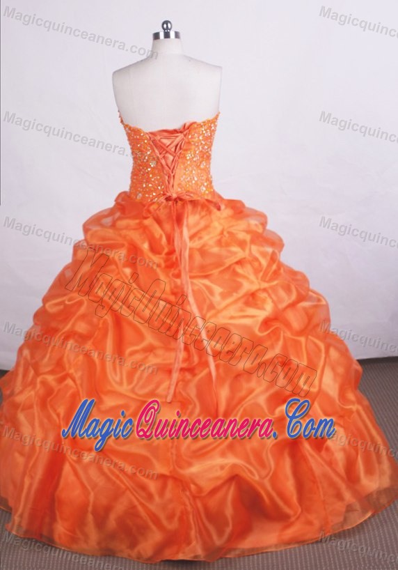 Orange Strapless Floor-length Sweet 16 Dresses with Beading and Pick-ups