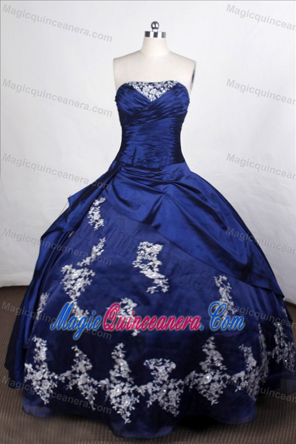 Ruche and Beading Strapless Taffeta Quinceanera Dresses in Royal Blue