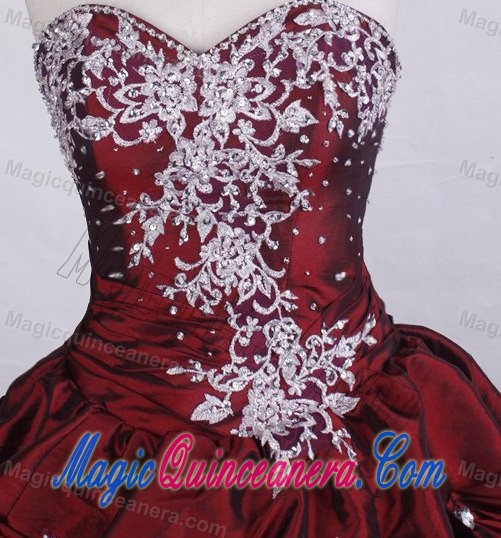 Lovely Burgundy Beading Sweetheart Quincenera Dresses with Pick-ups