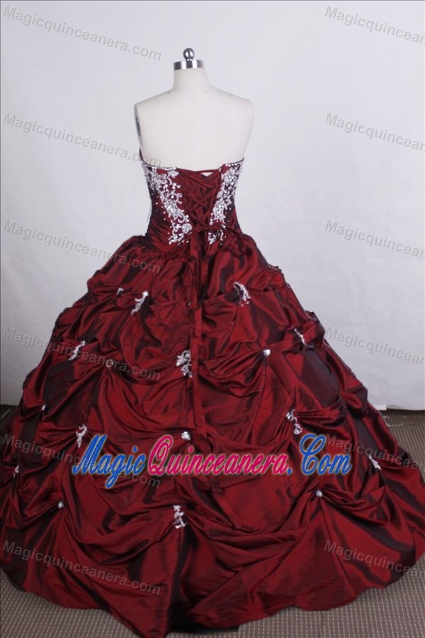 Lovely Burgundy Beading Sweetheart Quincenera Dresses with Pick-ups