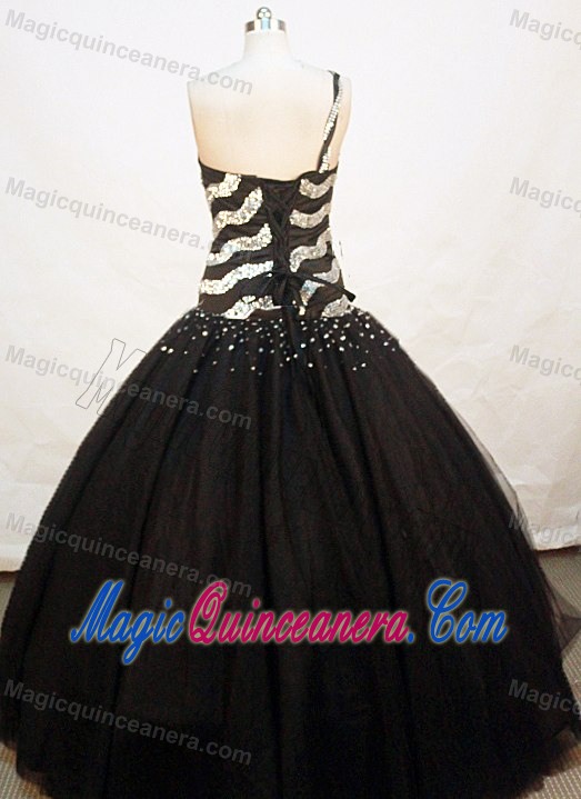 Beading One shoulder Floor-length Sequins and Tulle Quinceanera Gowns