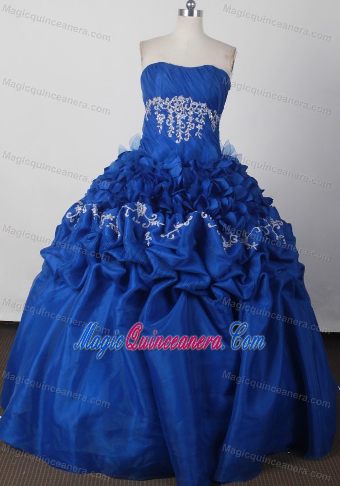 Best Ruche and Beading Strapless Blue Pick-ups Quinceanera Dress