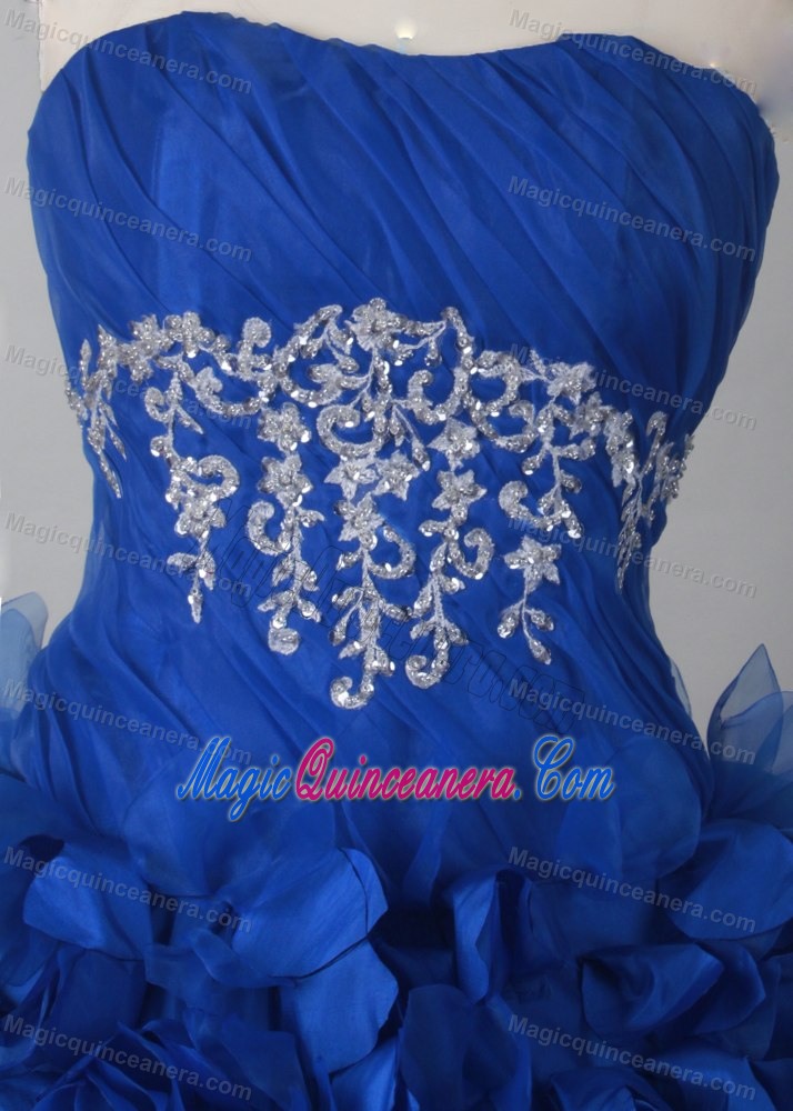 Best Ruche and Beading Strapless Blue Pick-ups Quinceanera Dress