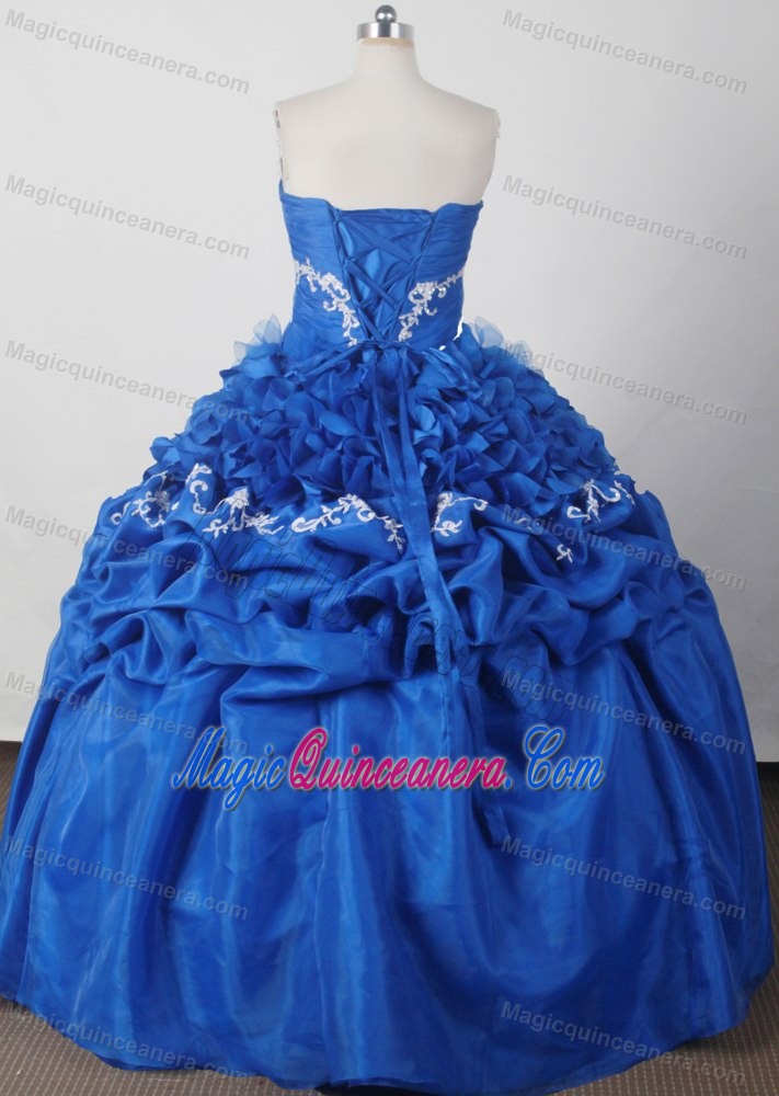 Best Ruche and Beading Strapless Blue Pick-ups Quinceanera Dress