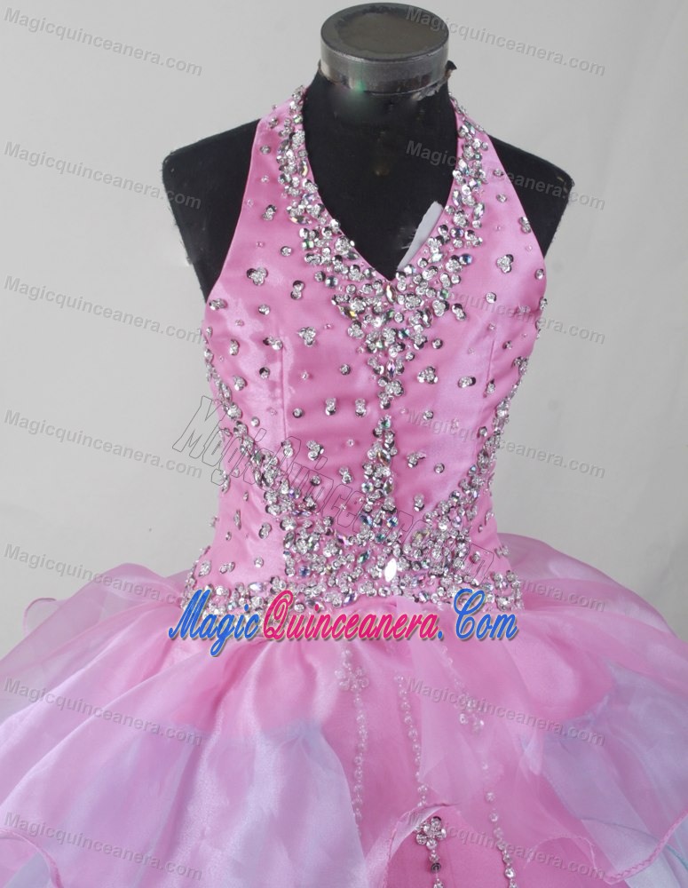 Multi-color Beading Halter Floor-length Layers Dresses For a Quinceanera