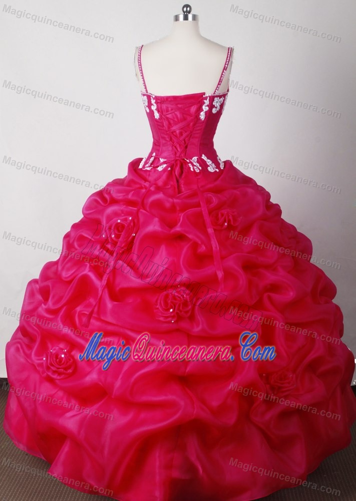 Beading Straps Hot Pink Hand Flowers Quinceanera Dress with Pick-ups