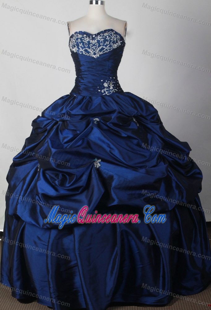 Ruche and Pick-ups Blue Strapless Pick-ups Dresses For Quinceaneras