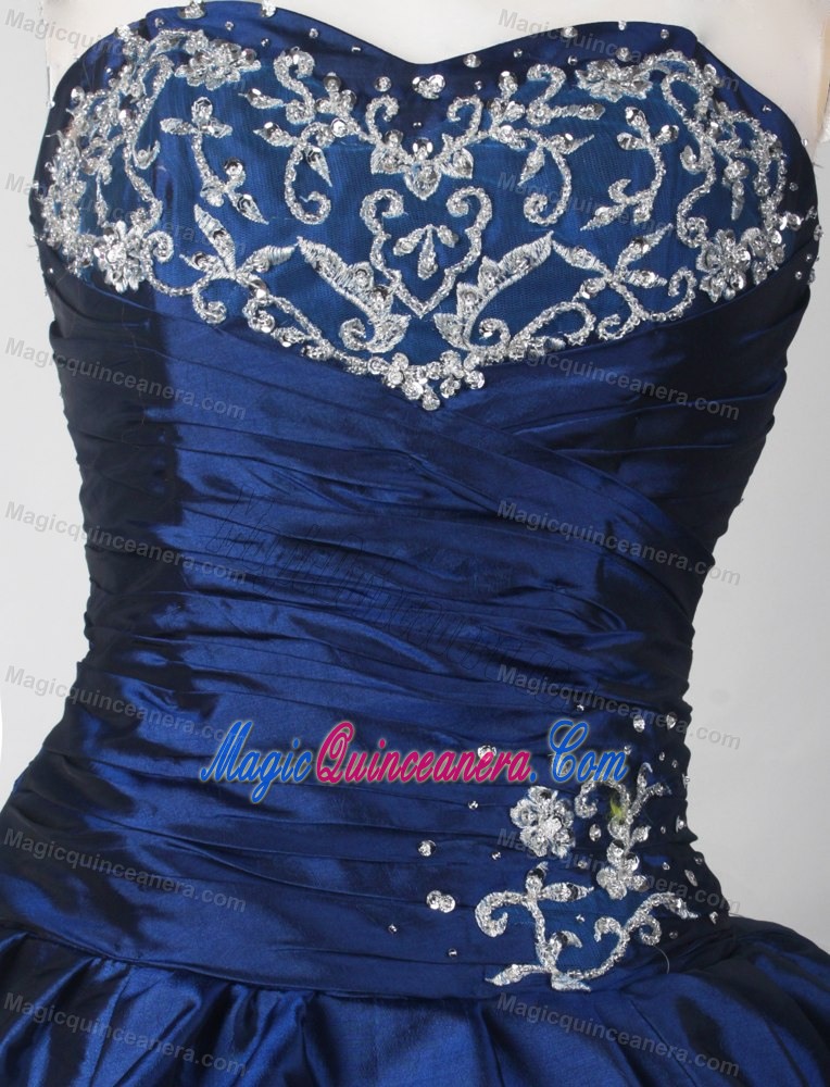 Ruche and Pick-ups Blue Strapless Pick-ups Dresses For Quinceaneras