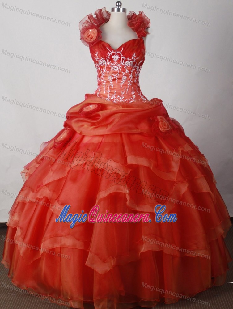 Halter Floor-length Beading Orange Red Ruffled Layers Quince Dresses