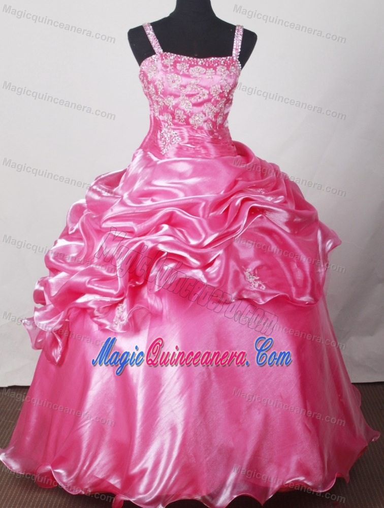 Beading Straps Pick-ups Floor-length Sweet Sixteen Dresses in Pink