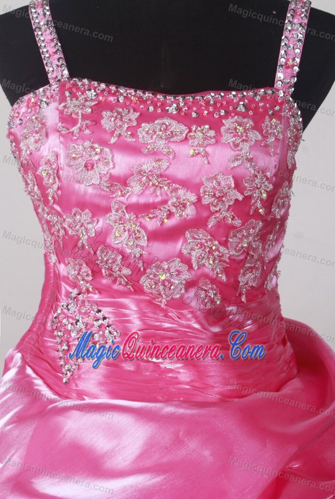Beading Straps Pick-ups Floor-length Sweet Sixteen Dresses in Pink
