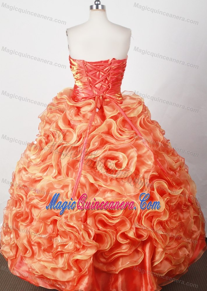 Ruffles Strapless Ruching Quinceanera Dress in Orange Red in Bayamo