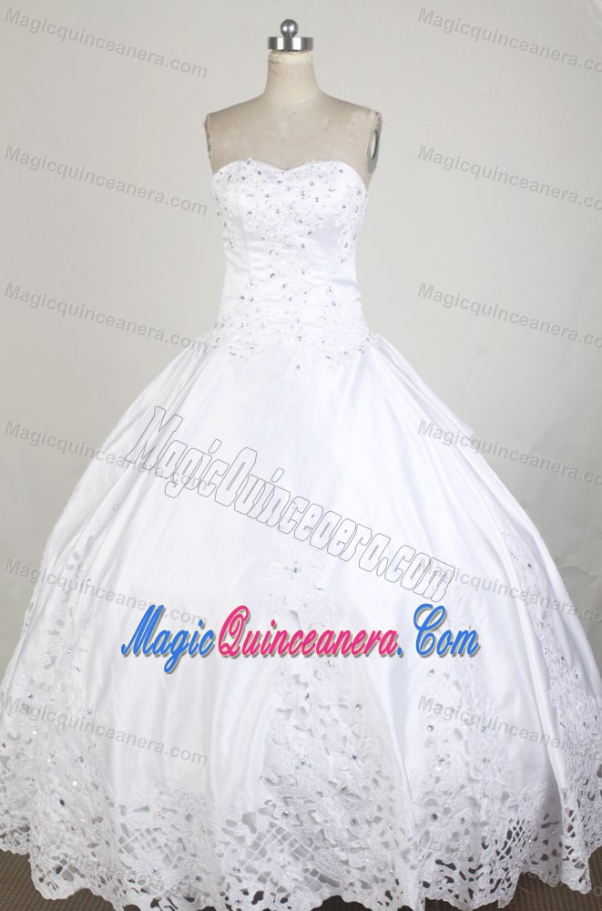 Sweetheart Beading Floor-length White Taffeta Sweet Sixteen Dresses