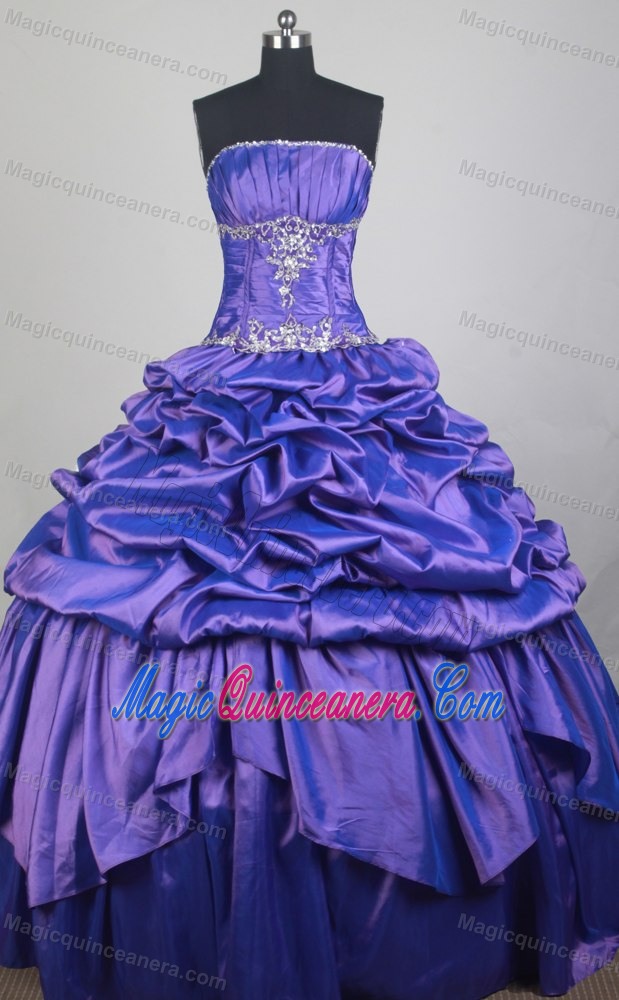 Purple Beading Bustline and Appliques Sweet 16 Dresses with Ruffles