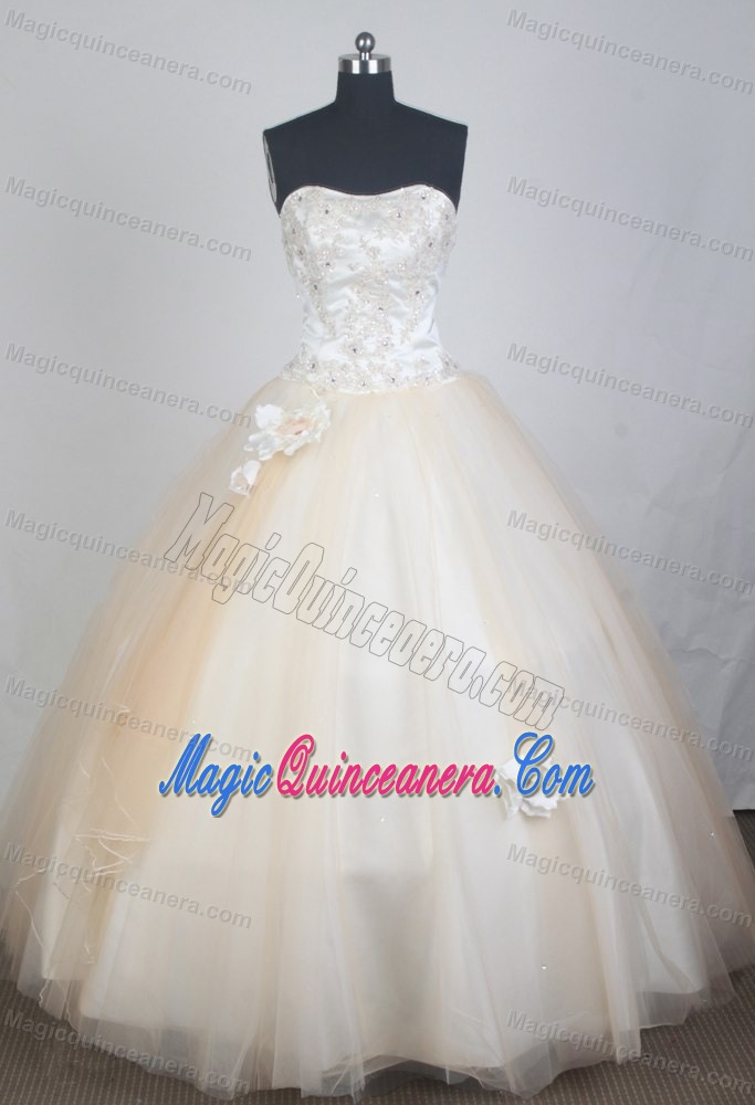 Champagne Beading Appliques and Flowers 2013 Quinceanera Dress