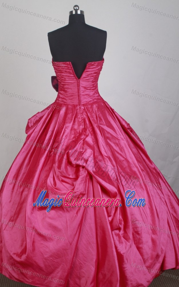 Coral Red Beading Sweet 16 Dresses with Purple Sash and Bowknot