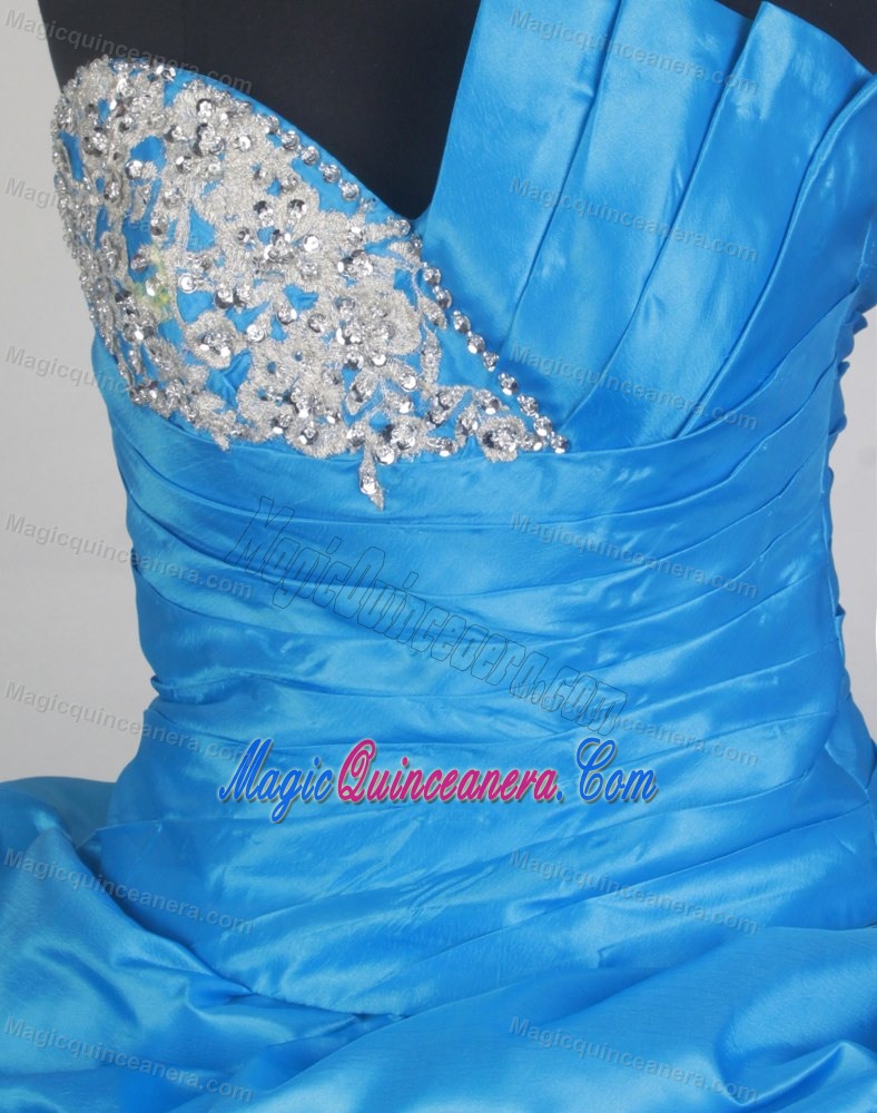 Asymmetrical Neckline for Aqua Blue Dresses for A Quinceanera 2013