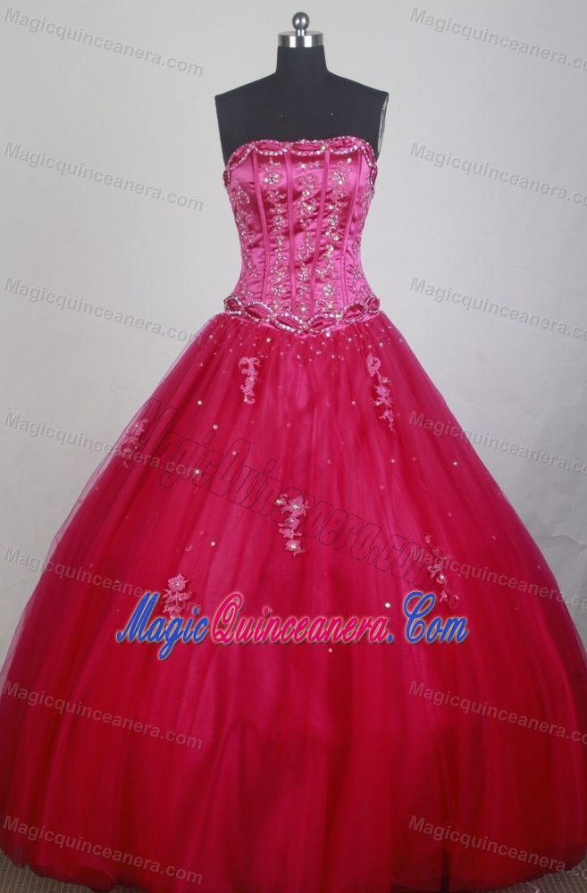 Red Boning Details Dresses for Quinceaneras with Beading Sash
