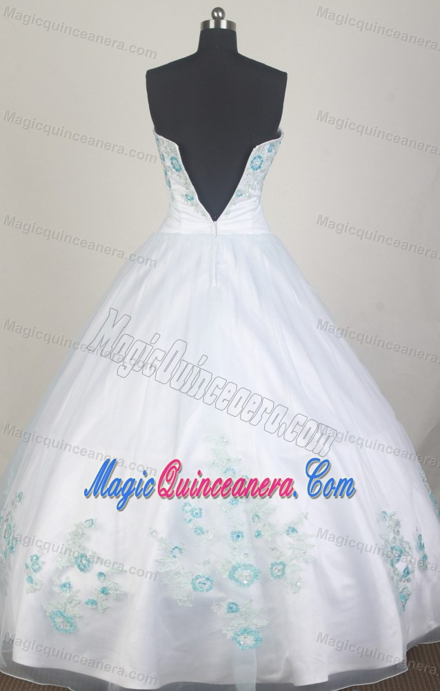 White 2013 Quinceanera Dress Decorated with Blue Beading Pattern