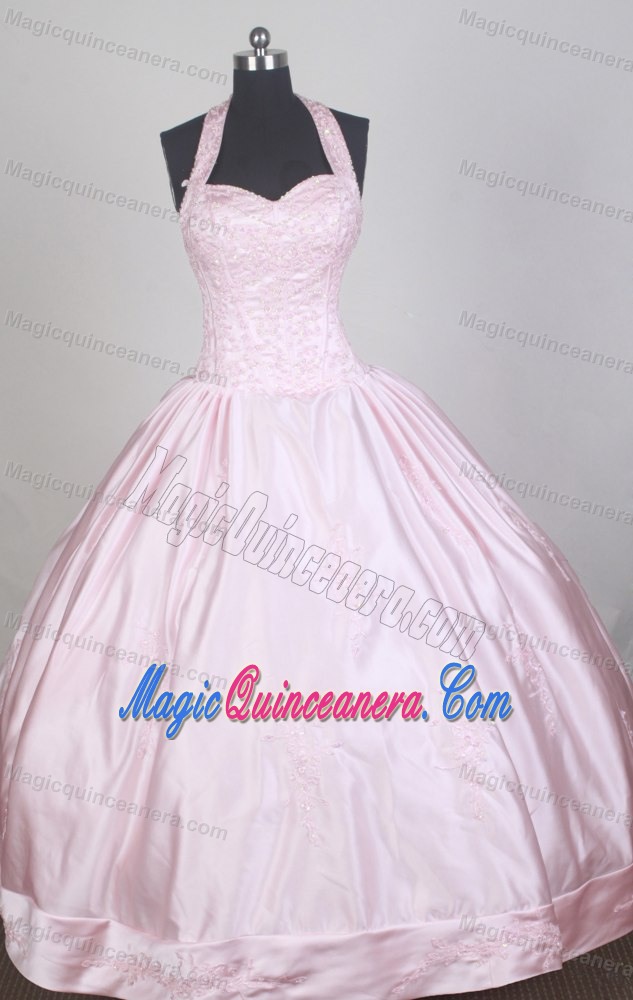 Halter Top Baby Pink 2013 Quinceanera Dress with Heavy Embroidery