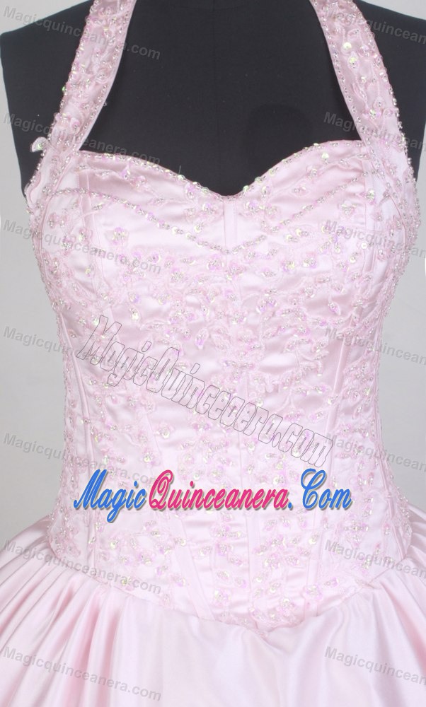 Halter Top Baby Pink 2013 Quinceanera Dress with Heavy Embroidery