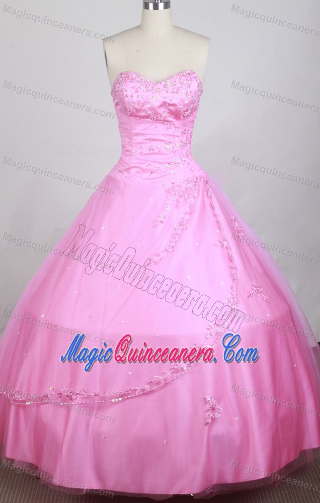 Pink Beaded Appliques Sweetheart Sweet Sixteen Dresses with Apron