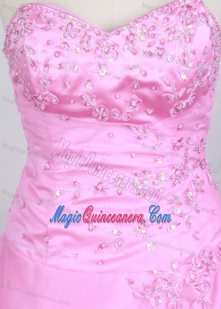 Pink Beaded Appliques Sweetheart Sweet Sixteen Dresses with Apron