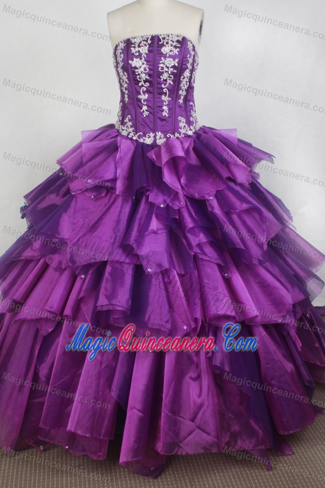 Pieces Ruffles Strapless Dresses of 15 in Purple and Boning Details